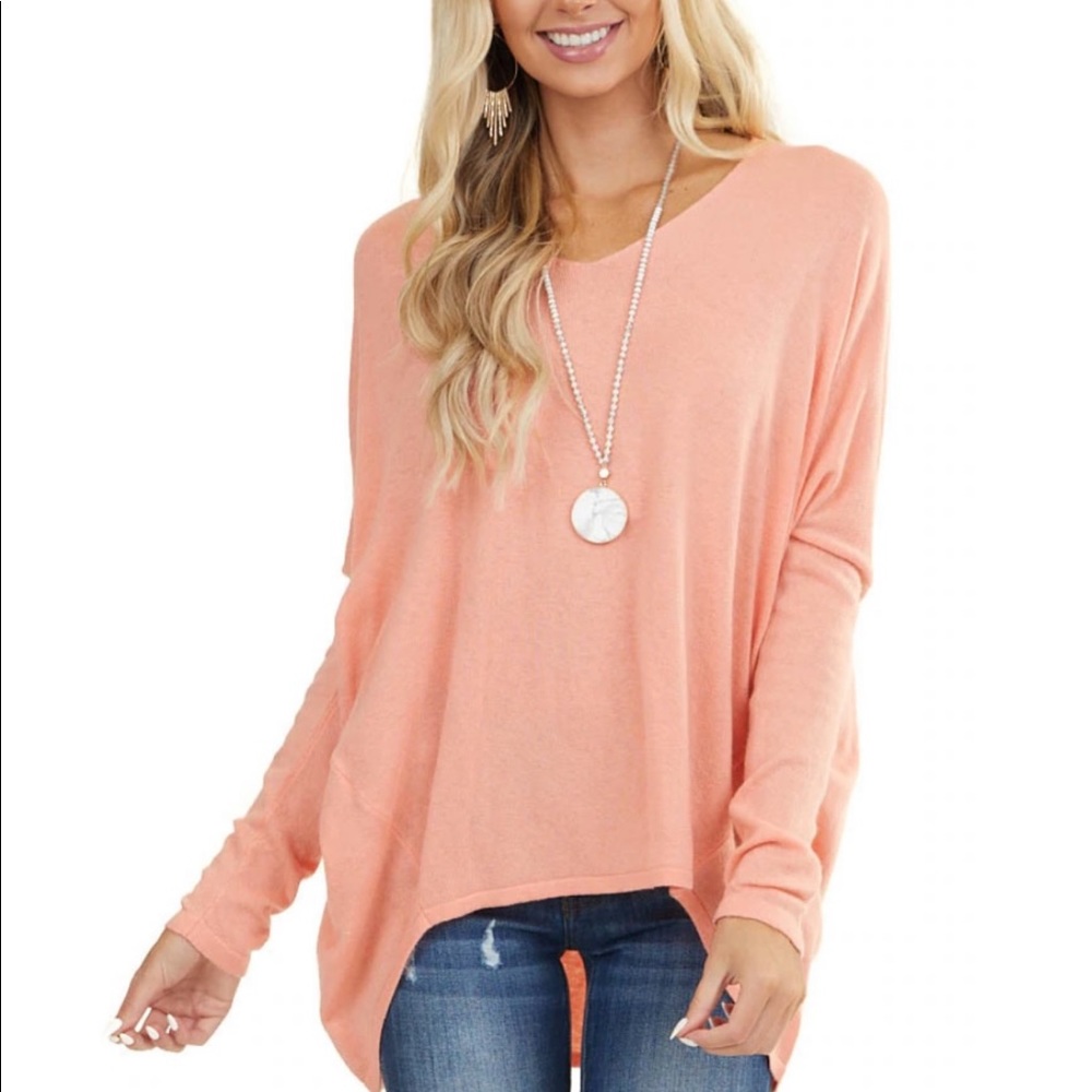Light Coral Long Sleeve V neck high low top! NWOT